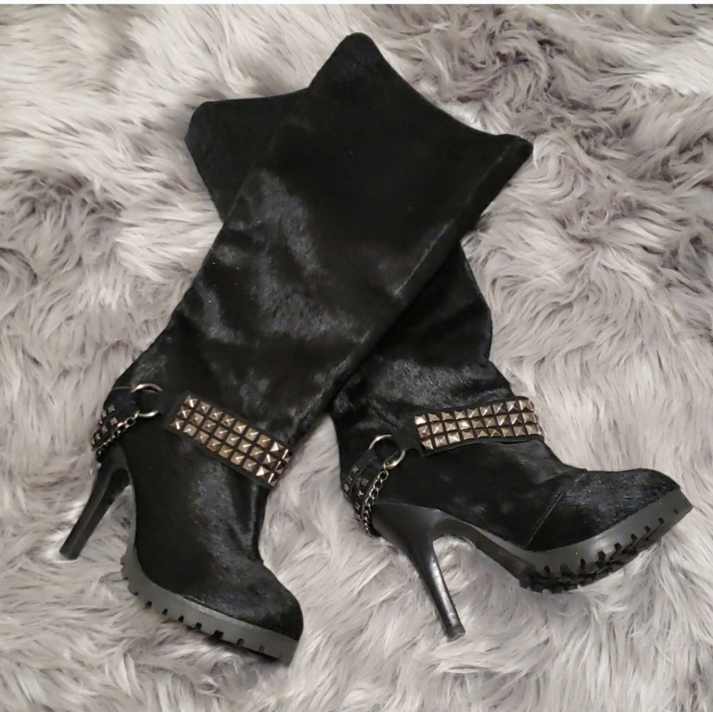 🧿Studded Black High Heel Boots